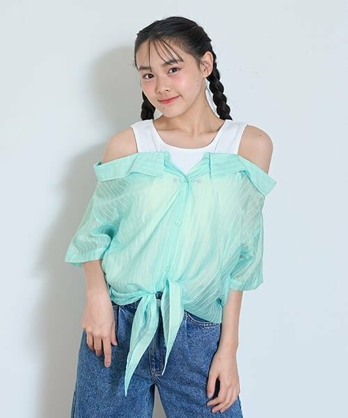 Lovetoxic / ラブトキシック シャツ・ブラウス | 【7days】レイヤードドッキングシャツ（エメラルド グリーン）