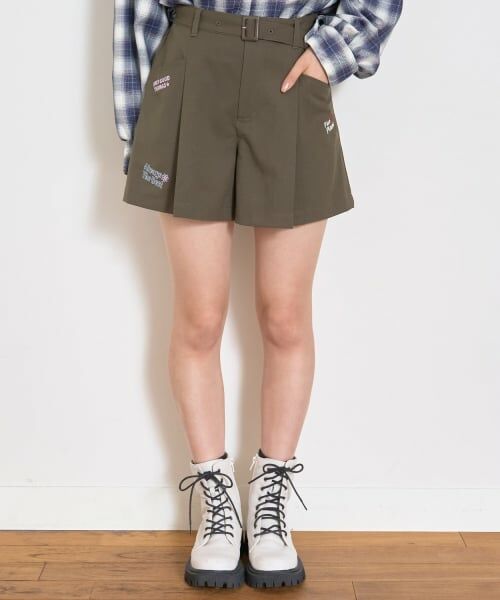 Lovetoxic / ラブトキシック ショート・ハーフ・半端丈パンツ | 【7days】ベルトつきキュロットパンツ（カーキ）