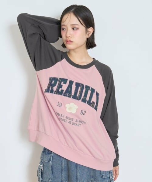 Lovetoxic / ラブトキシック スウェット | 【7days】ラグランチェックロゴトレーナー（ピンク）