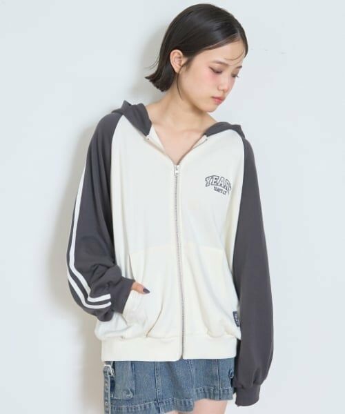 Lovetoxic / ラブトキシック パーカー | 【7days】袖配色ルーズジップパーカ（アイボリー）