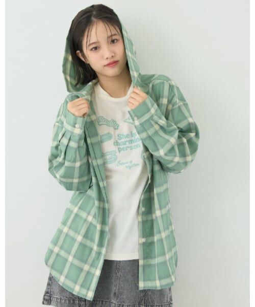 Lovetoxic / ラブトキシック パーカー | 【7days】【吸水速乾】チェックシャツパーカー+速乾ロンTセット（エメラルド グリーン）
