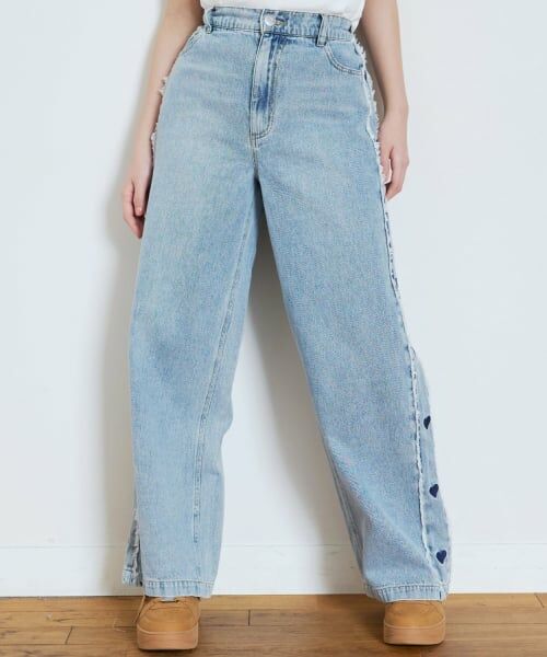 Lovetoxic / ラブトキシック その他パンツ | 【7days】脇ハート刺しゅうワイドパンツ | 詳細1