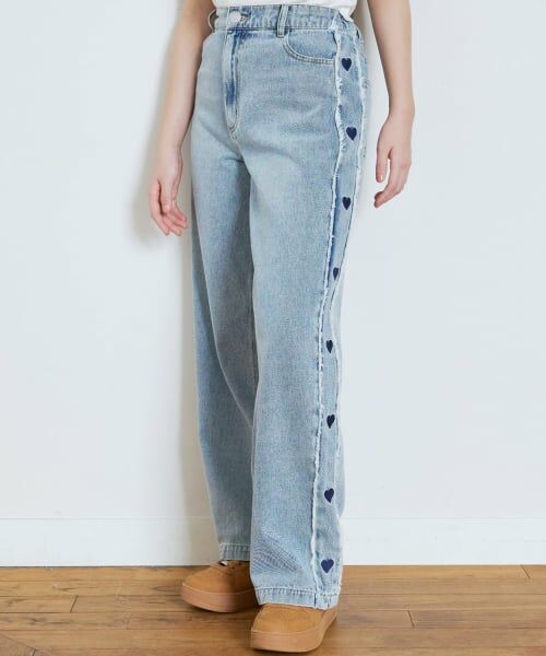 Lovetoxic / ラブトキシック その他パンツ | 【7days】脇ハート刺しゅうワイドパンツ（サックス）