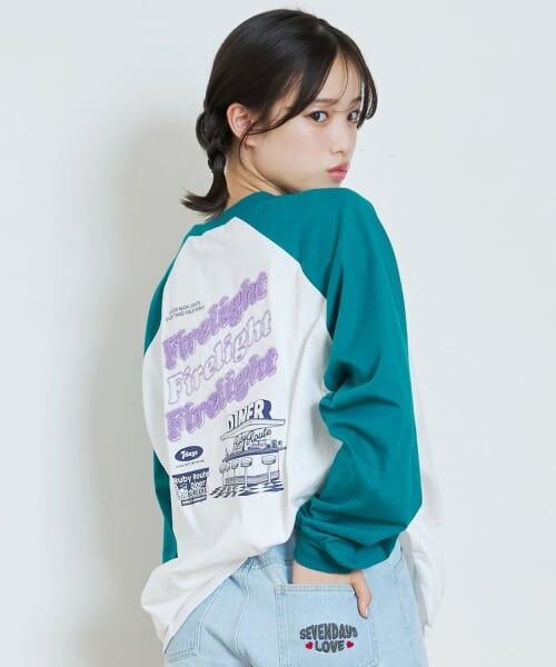 Lovetoxic / ラブトキシック Tシャツ | 【7days】ラグランチュニックTシャツT（オフ ホワイト）