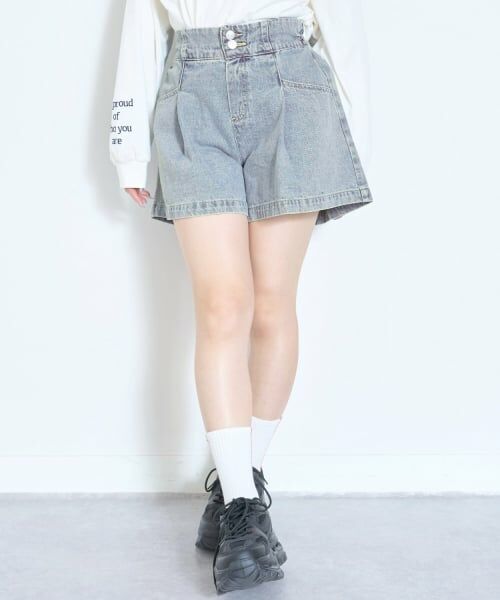 Lovetoxic / ラブトキシック ショート・ハーフ・半端丈パンツ | 美脚見えタックフレアキュロット（ブルー）