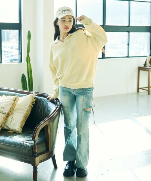 Lovetoxic / ラブトキシック その他パンツ | スリットリボンフレアデニムパンツ | 詳細1