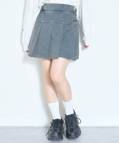 Lovetoxic / ラブトキシック ショート・ハーフ・半端丈パンツ | デニムライクカットプリーツスカート（ブルー）