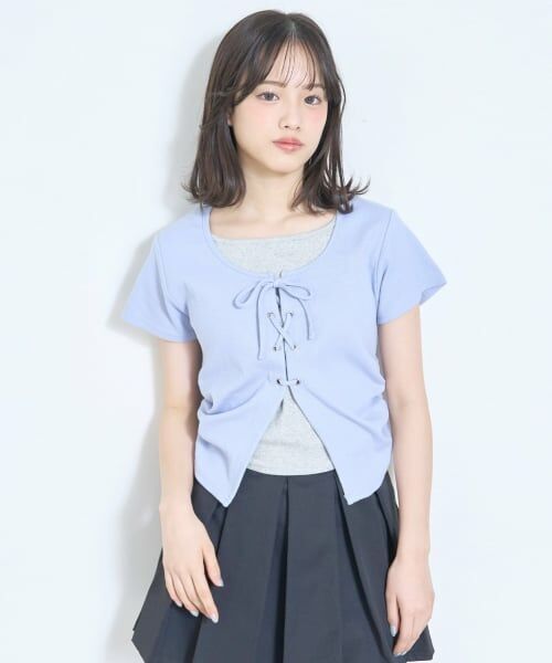 Lovetoxic / ラブトキシック Tシャツ | レースアップテレコ半袖T（サックス）