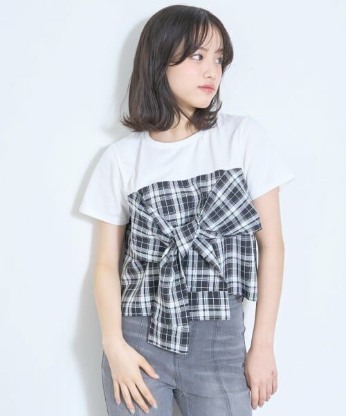 Lovetoxic / ラブトキシック Tシャツ | サマ見えベアスリーブチェックドッキング半袖T | 詳細1