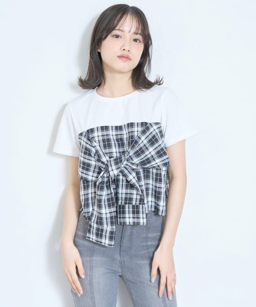 Lovetoxic / ラブトキシック Tシャツ | サマ見えベアスリーブチェックドッキング半袖T（黒）