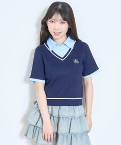 Lovetoxic / ラブトキシック ニット・セーター | 【洗える】フェイクレイヤード半袖ニットシャツ