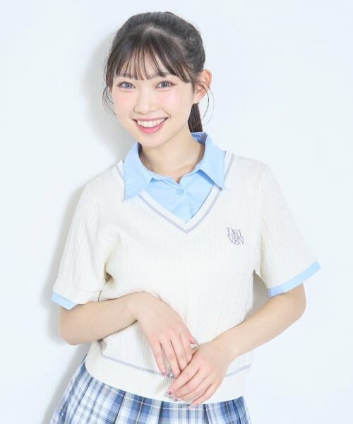 Lovetoxic / ラブトキシック ニット・セーター | 【洗える】フェイクレイヤード半袖ニットシャツ | 詳細3