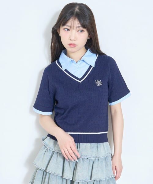 Lovetoxic / ラブトキシック ニット・セーター | 【洗える】フェイクレイヤード半袖ニットシャツ | 詳細4