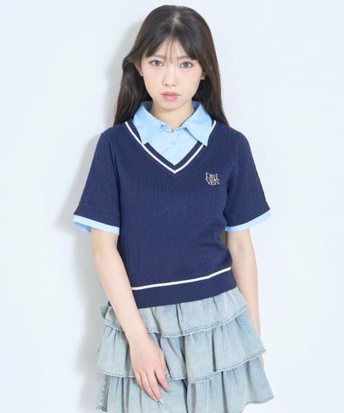 Lovetoxic / ラブトキシック ニット・セーター | 【洗える】フェイクレイヤード半袖ニットシャツ | 詳細5