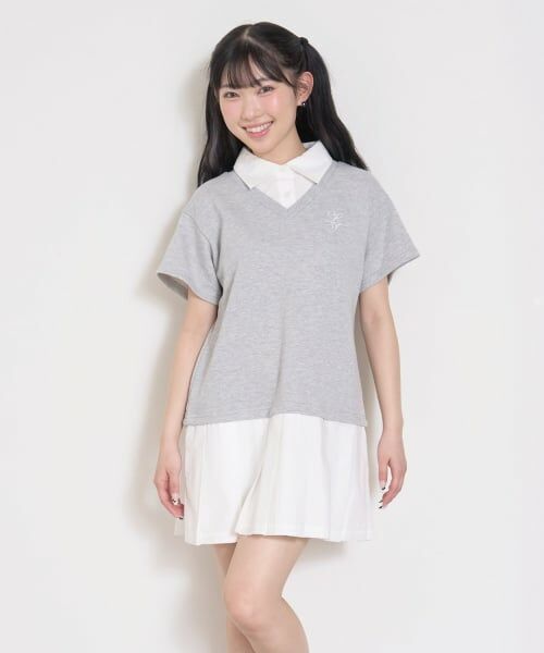 Lovetoxic / ラブトキシック ミニ丈・ひざ丈ワンピース | レイヤード風ワンピース(トップ グレー)