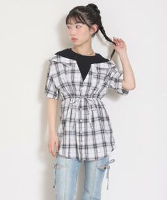 Lovetoxic / ラブトキシック ミニ丈・ひざ丈ワンピース | シャツドッキングプルチュニックワンピ