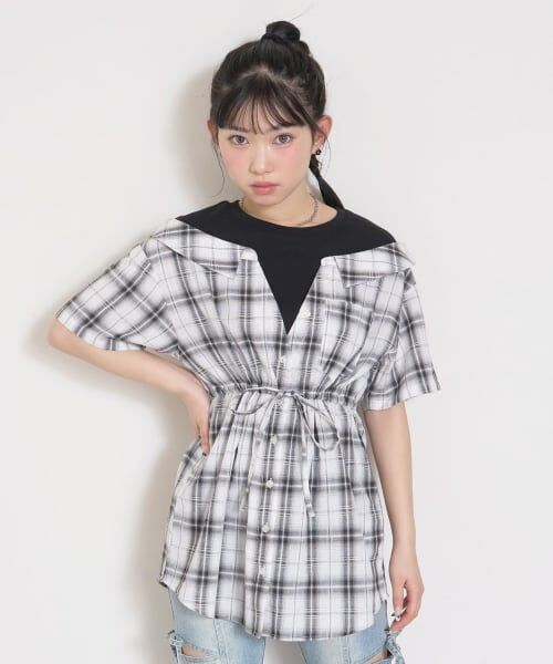 Lovetoxic / ラブトキシック ミニ丈・ひざ丈ワンピース | シャツドッキングプルチュニックワンピ | 詳細1