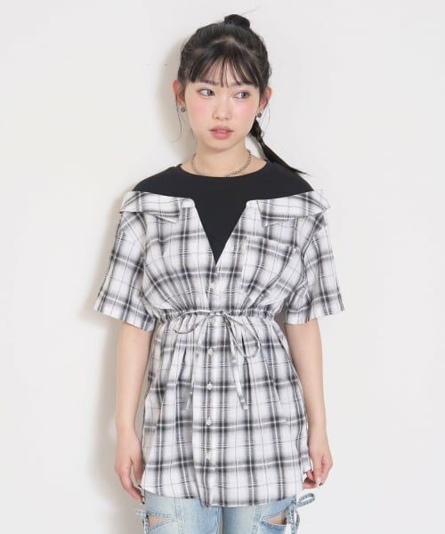 Lovetoxic / ラブトキシック ミニ丈・ひざ丈ワンピース | シャツドッキングプルチュニックワンピ | 詳細2