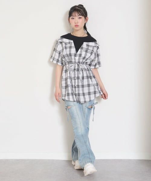 Lovetoxic / ラブトキシック ミニ丈・ひざ丈ワンピース | シャツドッキングプルチュニックワンピ | 詳細3