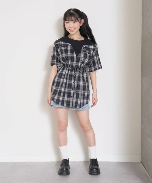 Lovetoxic / ラブトキシック ミニ丈・ひざ丈ワンピース | シャツドッキングプルチュニックワンピ | 詳細4