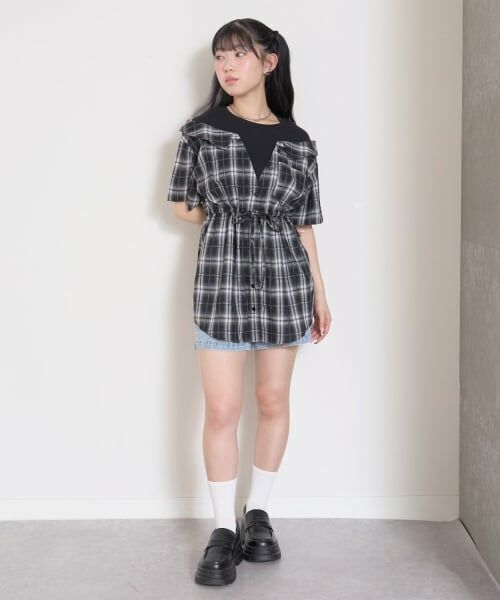 Lovetoxic / ラブトキシック ミニ丈・ひざ丈ワンピース | シャツドッキングプルチュニックワンピ | 詳細5