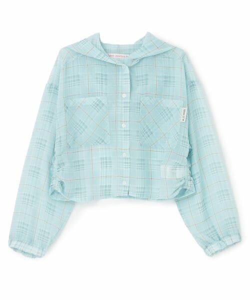 Lovetoxic / ラブトキシック パーカー | 【7days】シアーチェックシャツパーカー（エメラルド グリーン）