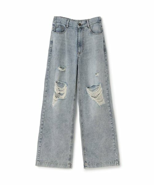 Lovetoxic / ラブトキシック その他パンツ | 【LTXC/接触冷感】ダメージデニムワイドパンツ（サックス）