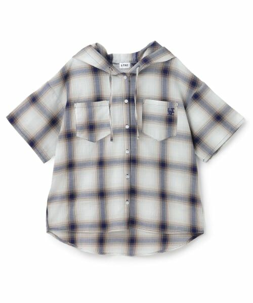 Lovetoxic / ラブトキシック パーカー | 【LTXC/接触冷感】チェック半袖シャツパーカ（紺）