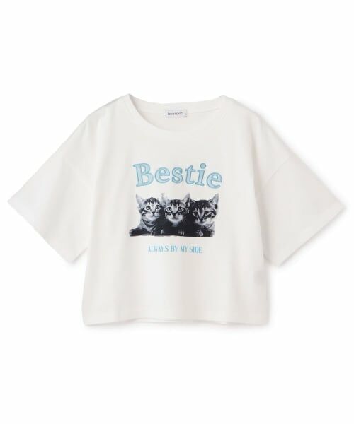 Lovetoxic / ラブトキシック Tシャツ | 【綿100%】キャットモチーフフォト半T（オフ ホワイト）