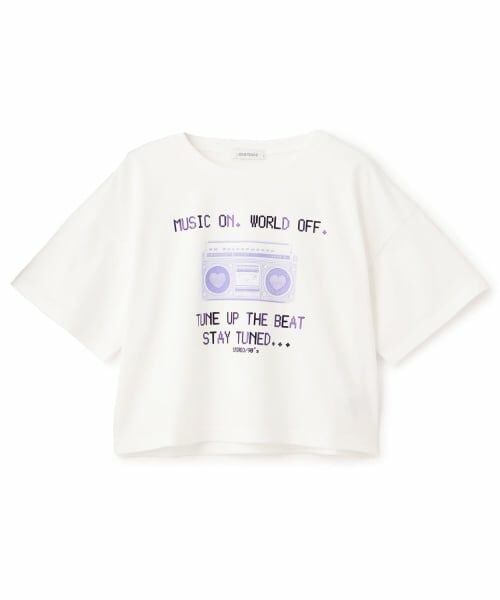 Lovetoxic / ラブトキシック Tシャツ | 【綿100%】ラジカセモチーフクロップド半T（オフ ホワイト）
