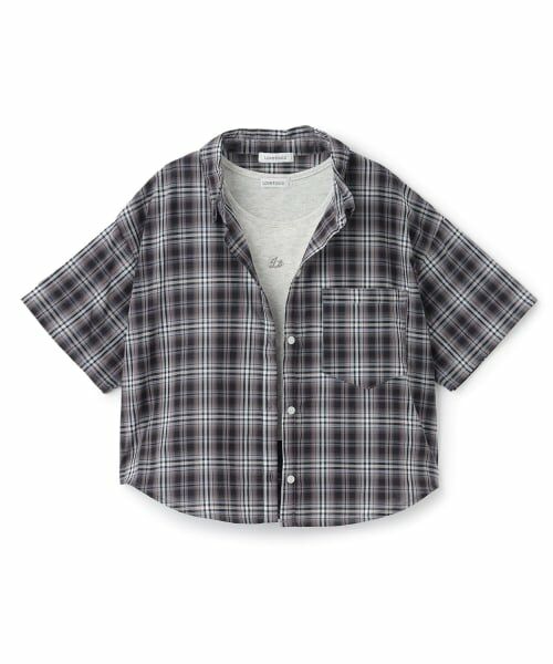 Lovetoxic / ラブトキシック シャツ・ブラウス | 【吸水速乾】インナーつきシアークロップド半袖シャツ（紺）