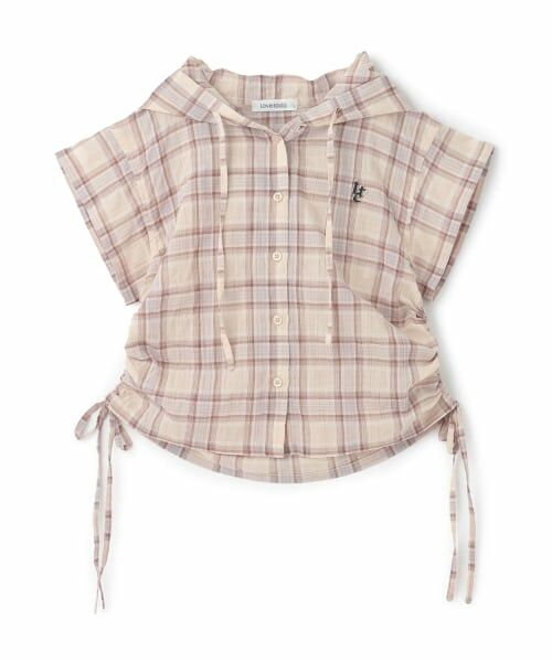 Lovetoxic / ラブトキシック パーカー | 【UV】ドロストチェック半袖シャツパーカー（アイボリー）