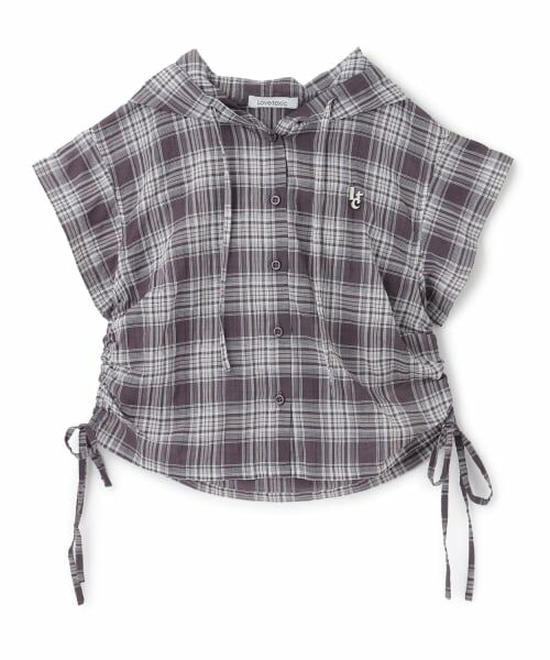 Lovetoxic / ラブトキシック パーカー | 【UV】ドロストチェック半袖シャツパーカー（黒）