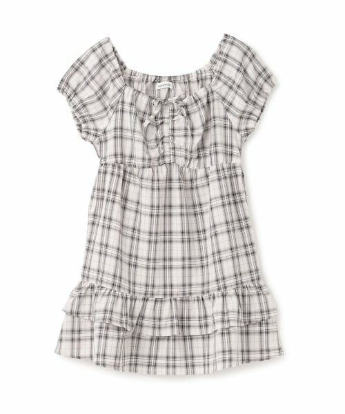 Lovetoxic / ラブトキシック ミニ丈・ひざ丈ワンピース | ギャザーチェックチュニックワンピ（オフ ホワイト）