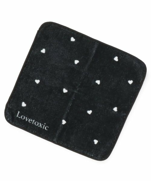 Lovetoxic / ラブトキシック タオル | ハート総柄ハンドタオル（黒）