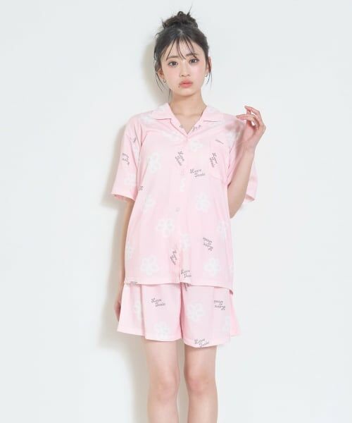 Lovetoxic / ラブトキシック ルームウェア | 【ルームウェア/パジャマ】半袖総柄シャツ&ショートパンツセット(ピンク)
