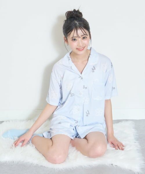 Lovetoxic / ラブトキシック ルームウェア | 【ルームウェア/パジャマ】半袖総柄シャツ&ショートパンツセット(サックス)