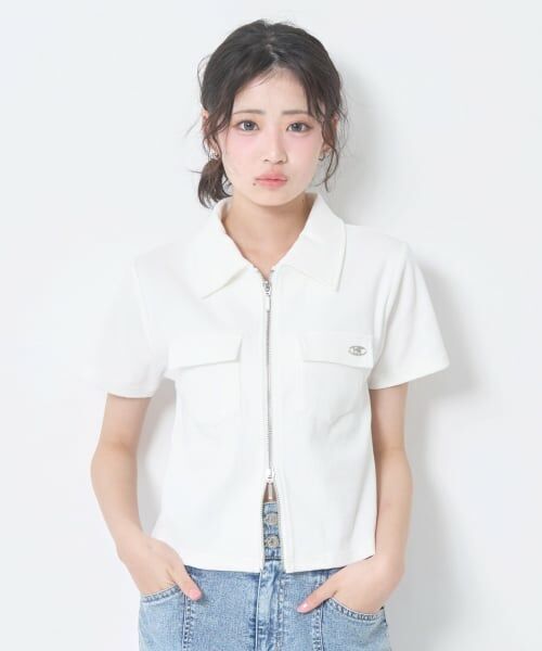 Lovetoxic / ラブトキシック Tシャツ | 【LTXC/吸水速乾】衿つきジップ半袖テレコ（オフ ホワイト）