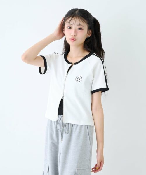Lovetoxic / ラブトキシック カーディガン・ボレロ | 【LTXC/抗菌防臭】タンクつきラインジップ半袖（オフ ホワイト）