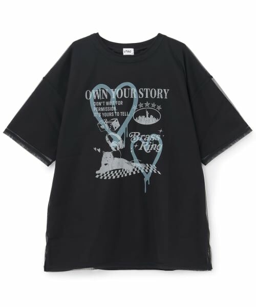 Lovetoxic / ラブトキシック Tシャツ | 【LTXC】プリントメッシュレイヤード半袖Tチュニック（黒）
