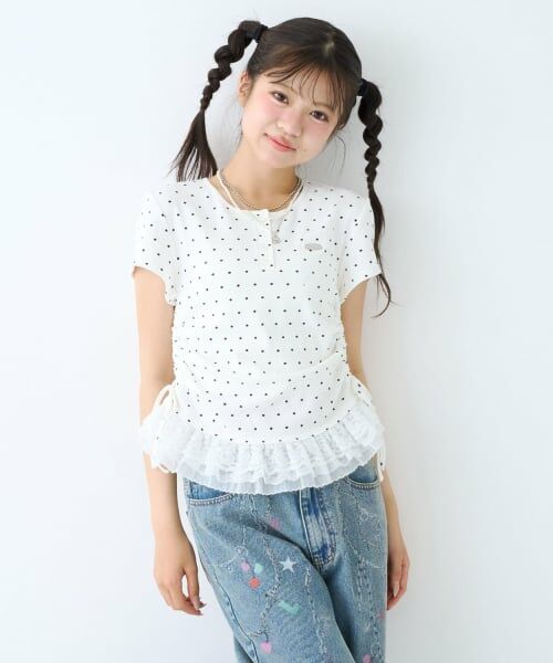 Lovetoxic / ラブトキシック Tシャツ | 【LTXC】フリルヘムドッキング半袖テレコ(アイボリー)