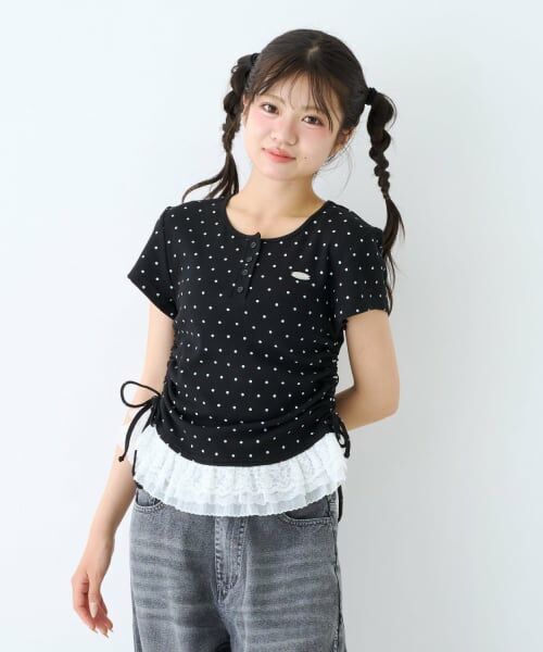 Lovetoxic / ラブトキシック Tシャツ | 【LTXC】フリルヘムドッキング半袖テレコ(黒)