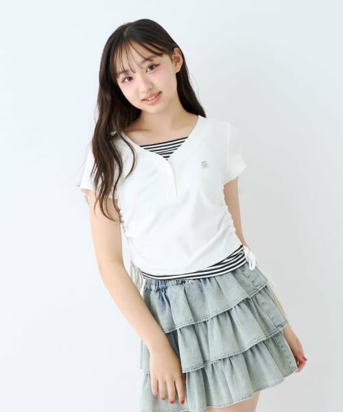 Lovetoxic / ラブトキシック Tシャツ | 【LTXC】柄キャミレイヤード半袖テレコ（オフ ホワイト）