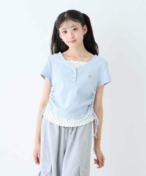Lovetoxic / ラブトキシック Tシャツ | 【LTXC】柄キャミレイヤード半袖テレコ（サックス）