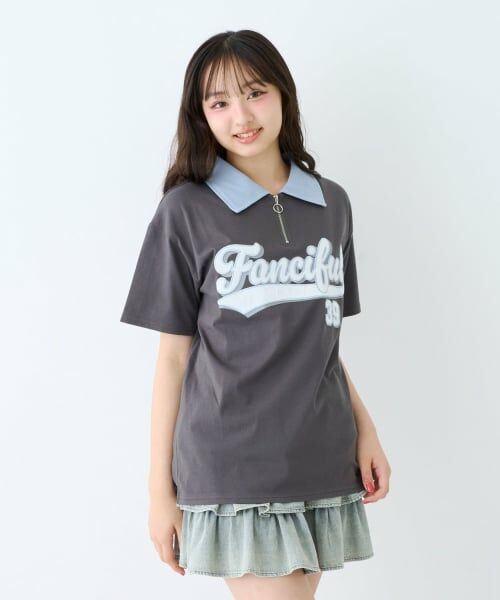 Lovetoxic / ラブトキシック Tシャツ | 【LTXC/綿100%】ルーズハーフジップ半袖T(チャコール)