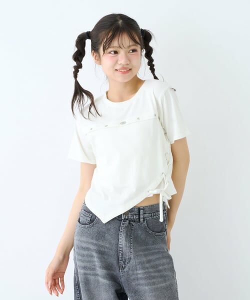 Lovetoxic / ラブトキシック Tシャツ | 【LTXC/綿100%】サマ見えサイドレースアップピグメント半袖T | 詳細1