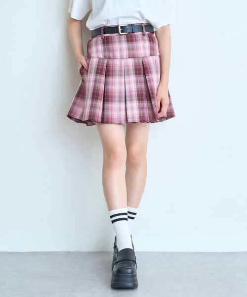 Lovetoxic / ラブトキシック ショート・ハーフ・半端丈パンツ | 【イージーケア】ベルトつきチェックプリーツスカート | 詳細1