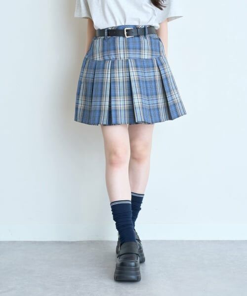 Lovetoxic / ラブトキシック ショート・ハーフ・半端丈パンツ | 【イージーケア】ベルトつきチェックプリーツスカート(サックス)
