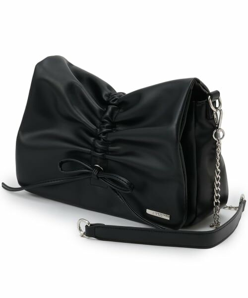 Lovetoxic / ラブトキシック ショルダーバッグ | 合皮リボンシャーリングショルダー（黒）