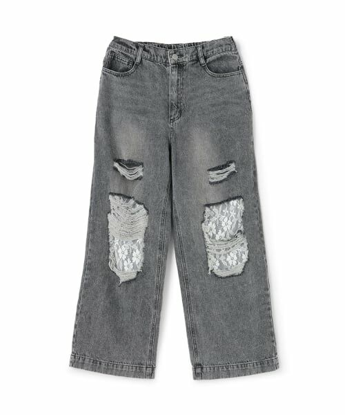Lovetoxic / ラブトキシック その他パンツ | 【LTXC】レースダメージデニムワイドパンツ（グレー）